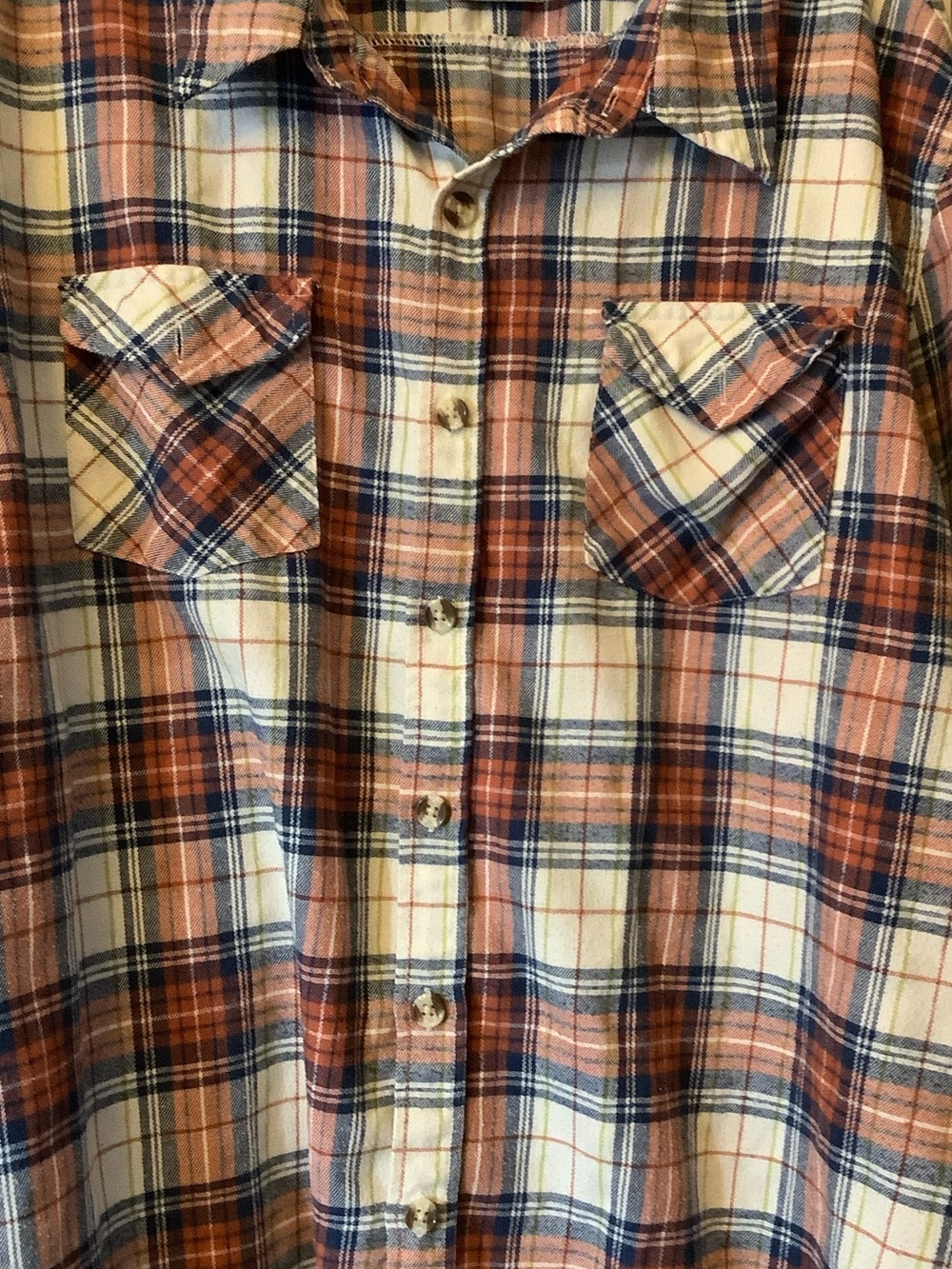 Casual Plaid Button-Up Shirt in Rust, Navy & Cream - Picture 2 of 6